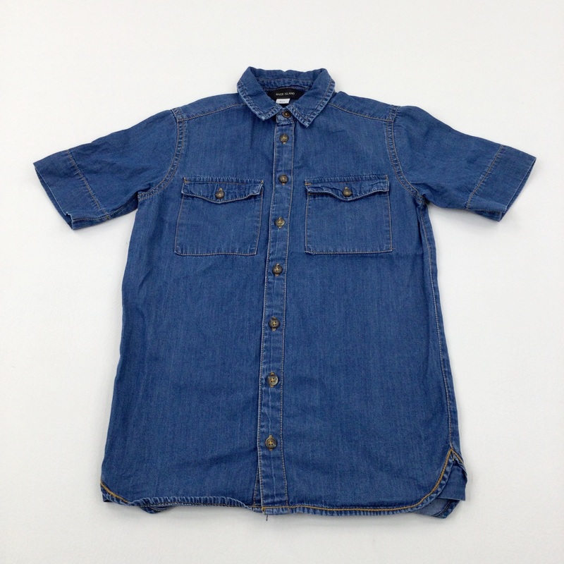 Blue Cotton Short Sleeve Shirt - Boys 7-8 Years