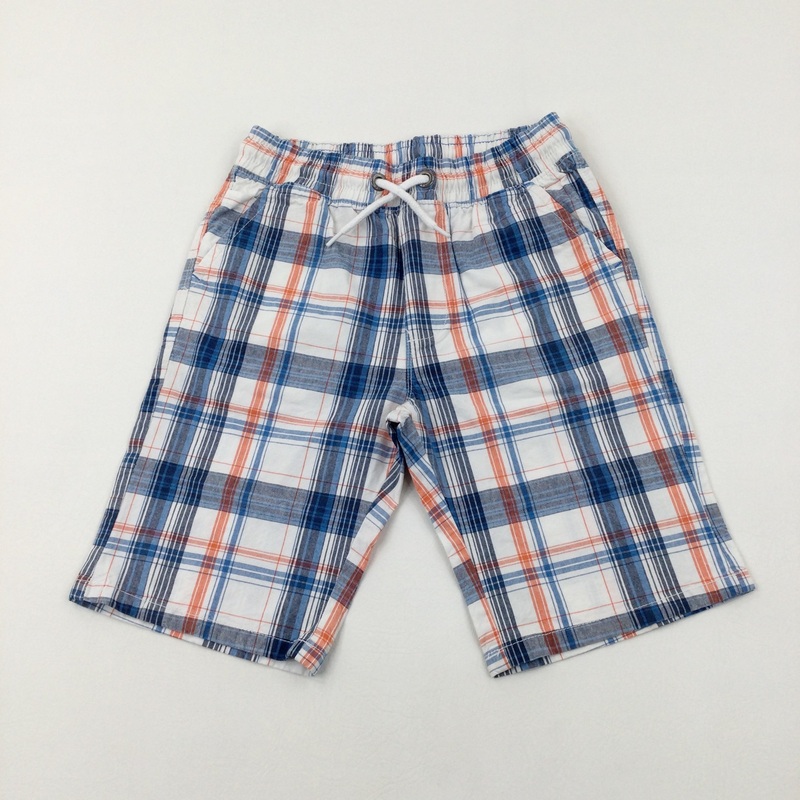 Blue & White Checked Shorts - Boys 11-12 Years