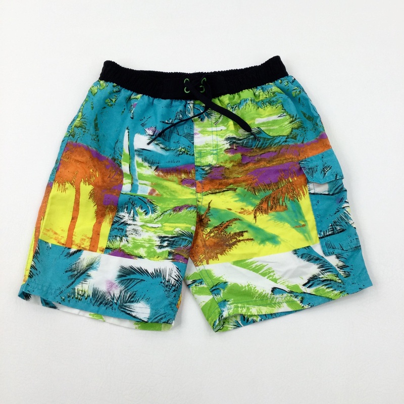 Colourful Palm Trees Green Swim Shorts - Boys 10-11 Years