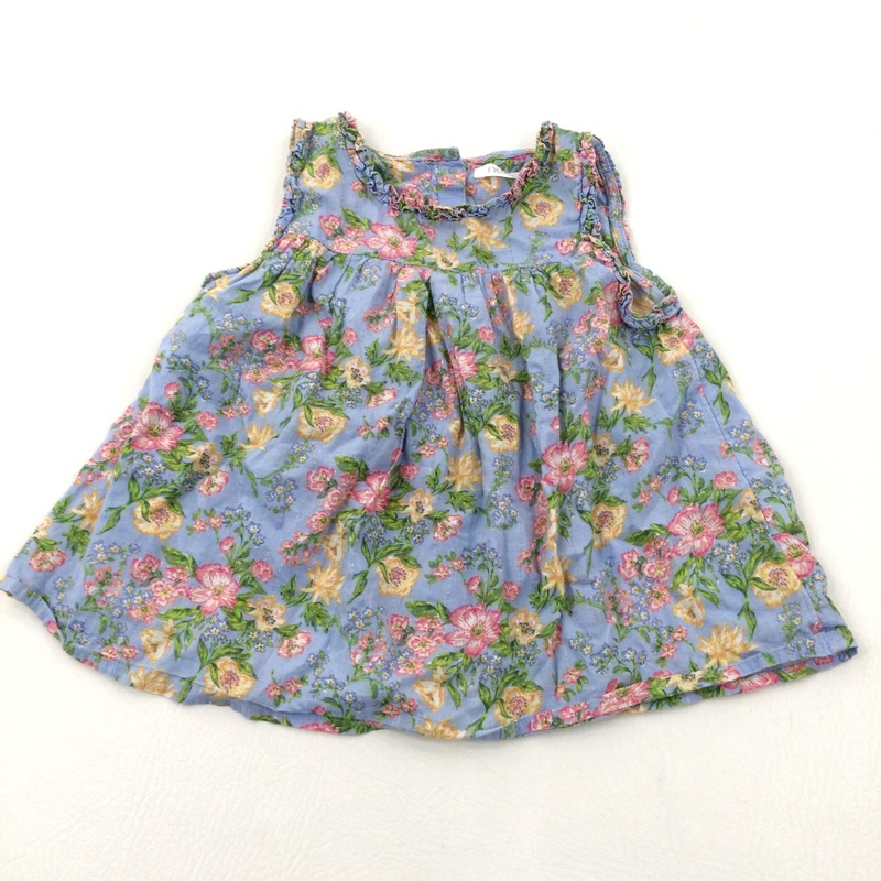 Flowers Blue Vest Tunic Top - Girls 2-3 Years