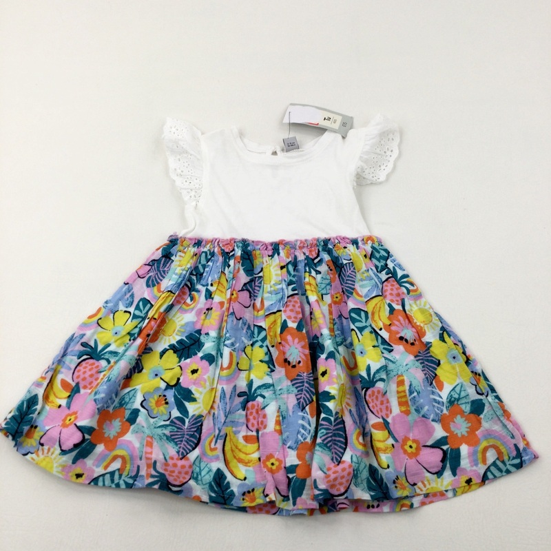 **NEW** Colourful Flowers Cotton Jersey Lined Dress - Girls 2-3 Years