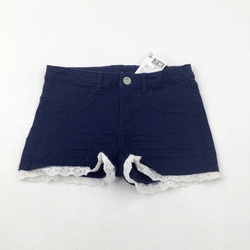 **NEW** Navy Denim Shorts With White Lace Trim - Girls 9-10 Years