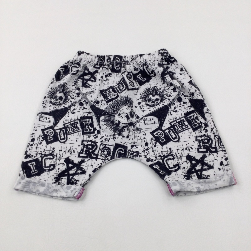 'Punk' Skulls & Guitars Black & White Shorts - Boys 4-5 Years