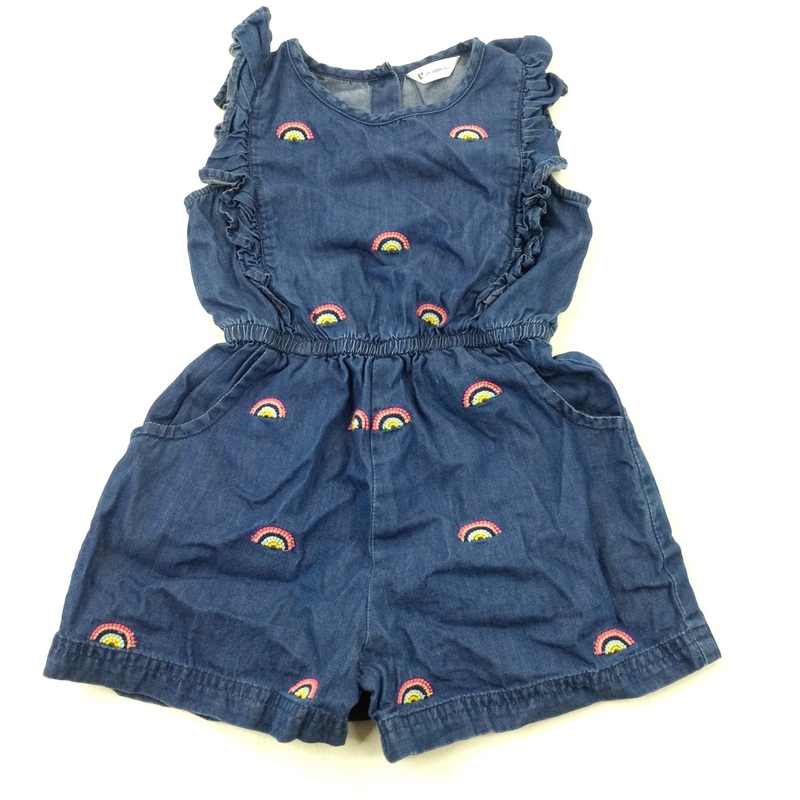 Rainbows Embroidered Denim Effect Lightweight Playsuit - Girls 3-4 Years