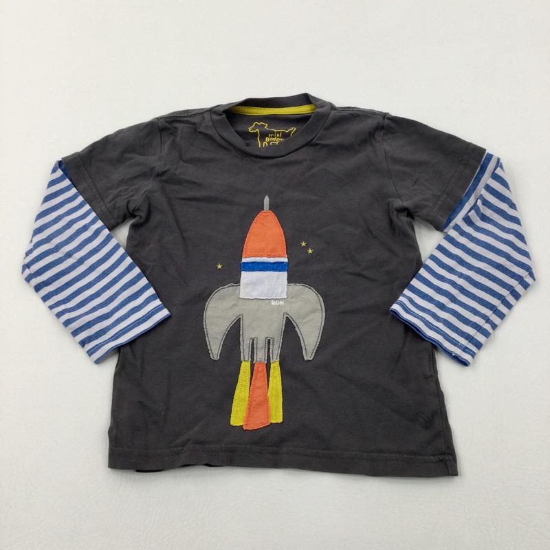 Rocket Appliqued Grey Cotton Long Sleeve Top - Boys 3-4 Years