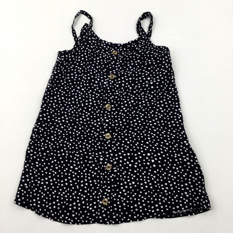 Spotty Black & White Viscose Lightweight Dress - Girls 3-4 Years