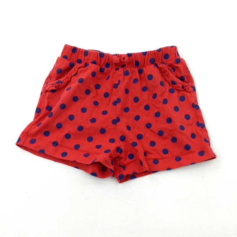 Spotty Red & Navy Cotton Jersey Shorts - Girls 3-4 Years
