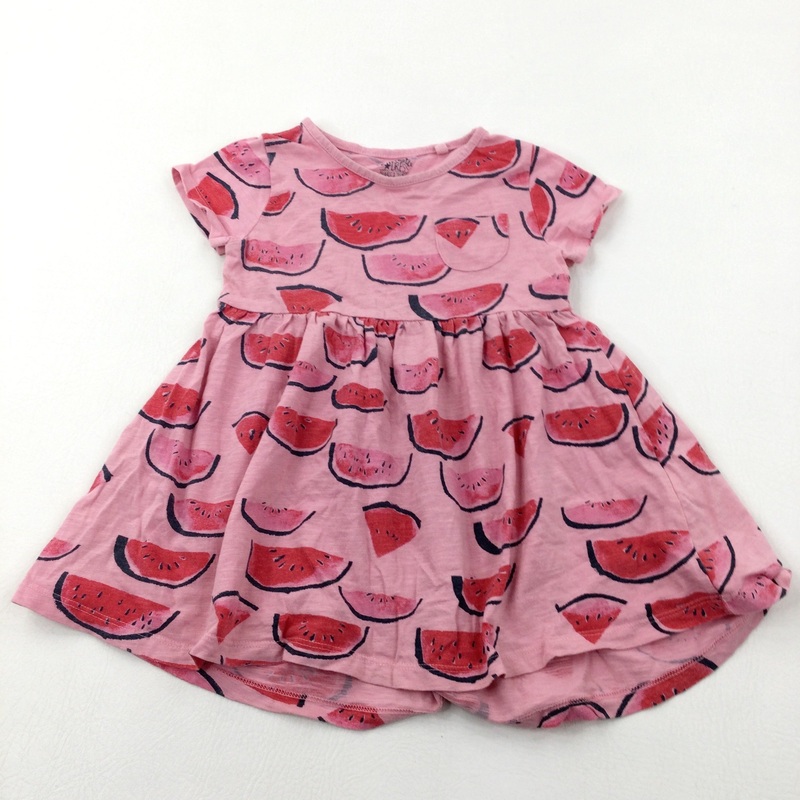 Watermelon Slices Pink Cotton Jersey Dress - Girls 2-3 Years