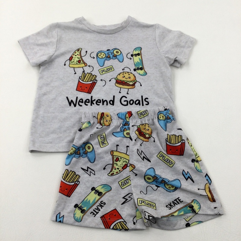 'Weekend Goals' Cream Short Pyjamas - Boys 4-5 Years