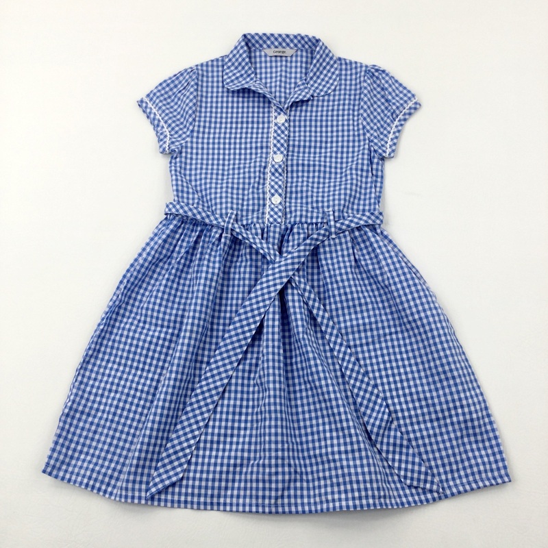 Blue Gingham School Dress - Girls 6-7 Years