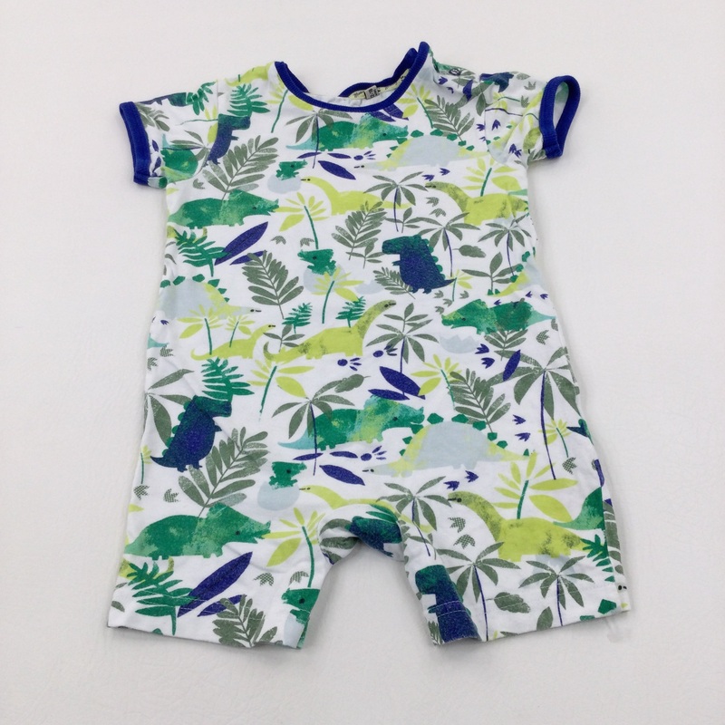 Colourful Dinosaurs & Leaves White Romper - Boys 12-18 Months