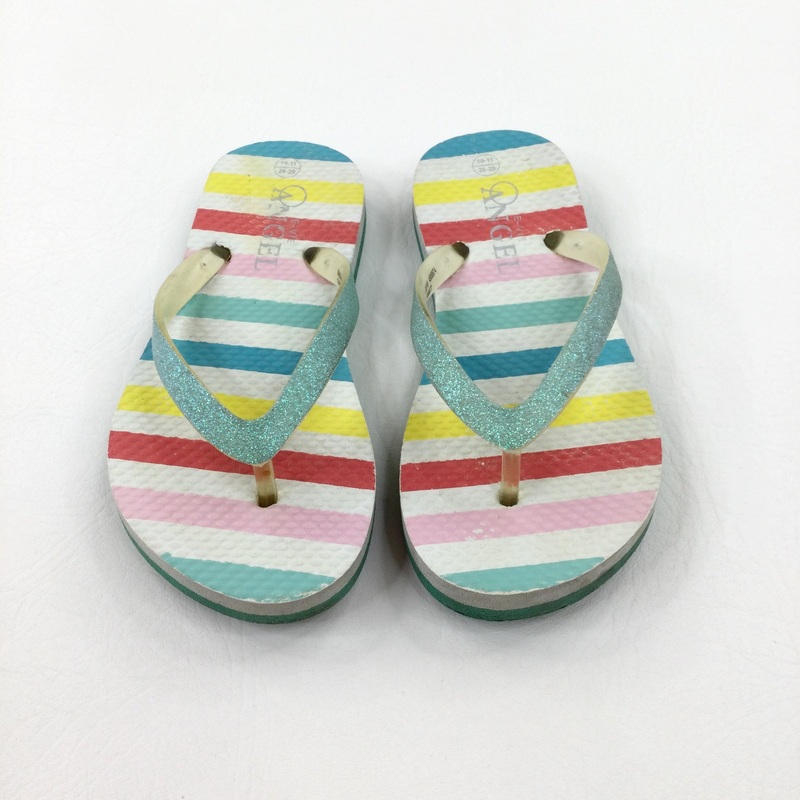 Colourful Striped Pink Flip Flops - Girls - Shoe Size 10-11
