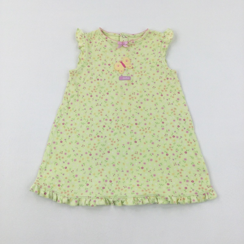 'Cutie' Butterfly Motif Flowers Yellow Dress - Girls 12-18 Months