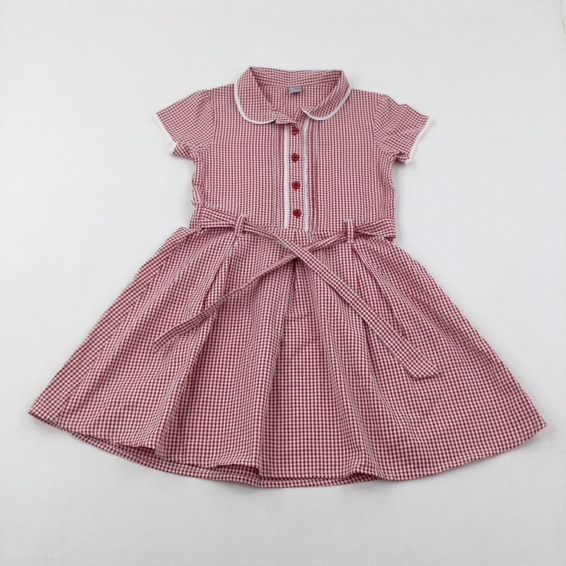 Red Gingham School Dress - Girls 6-7 Years