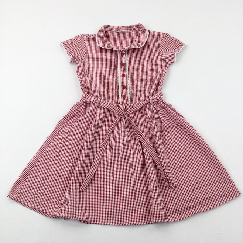 Red Gingham School Dress - Girls 9 Years