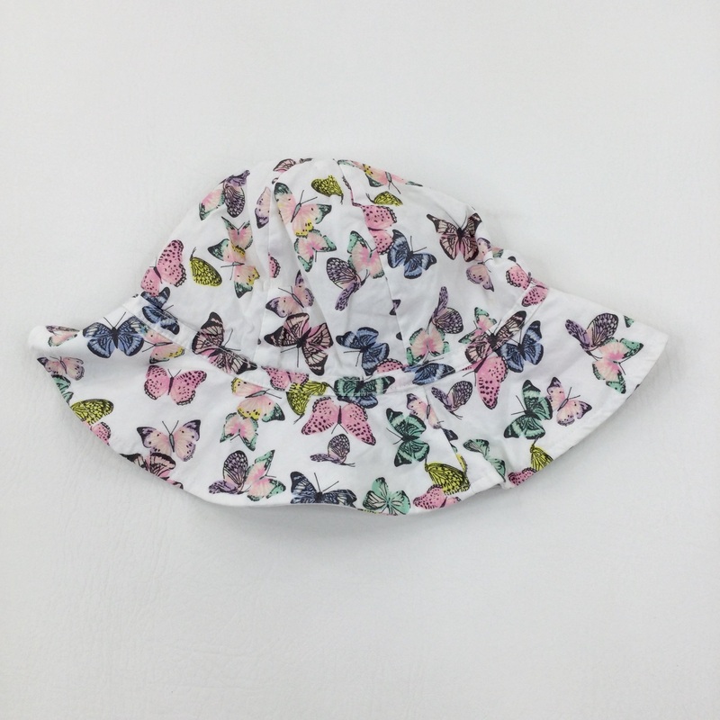 Colourful Butterflies White Sun Hat - Girls 18-24 Months