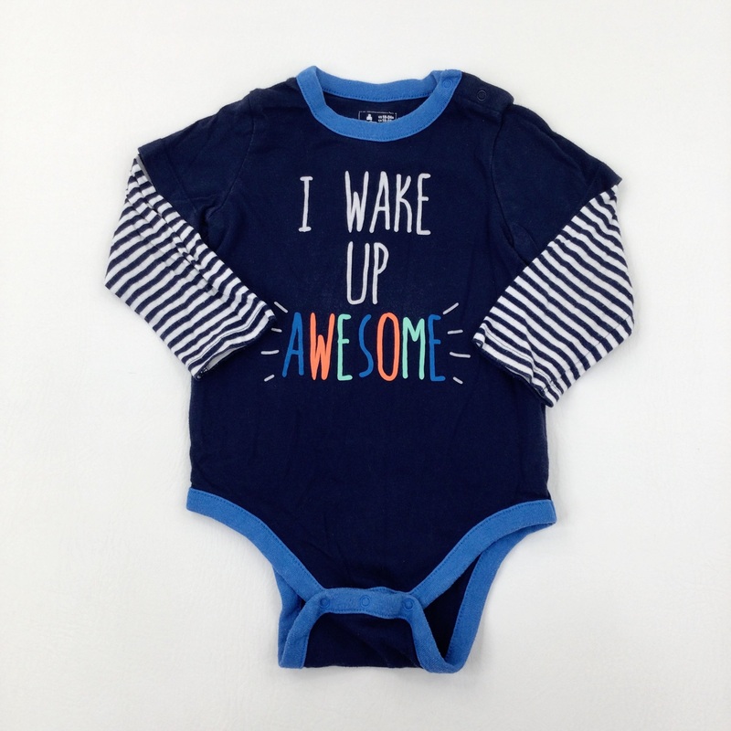 'I Wake Up Awesome' Navy Striped Bodysuit - Boys 18-24 Months
