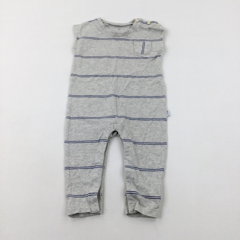 Cream & Navy Striped Romper - Boys 12-18 Months