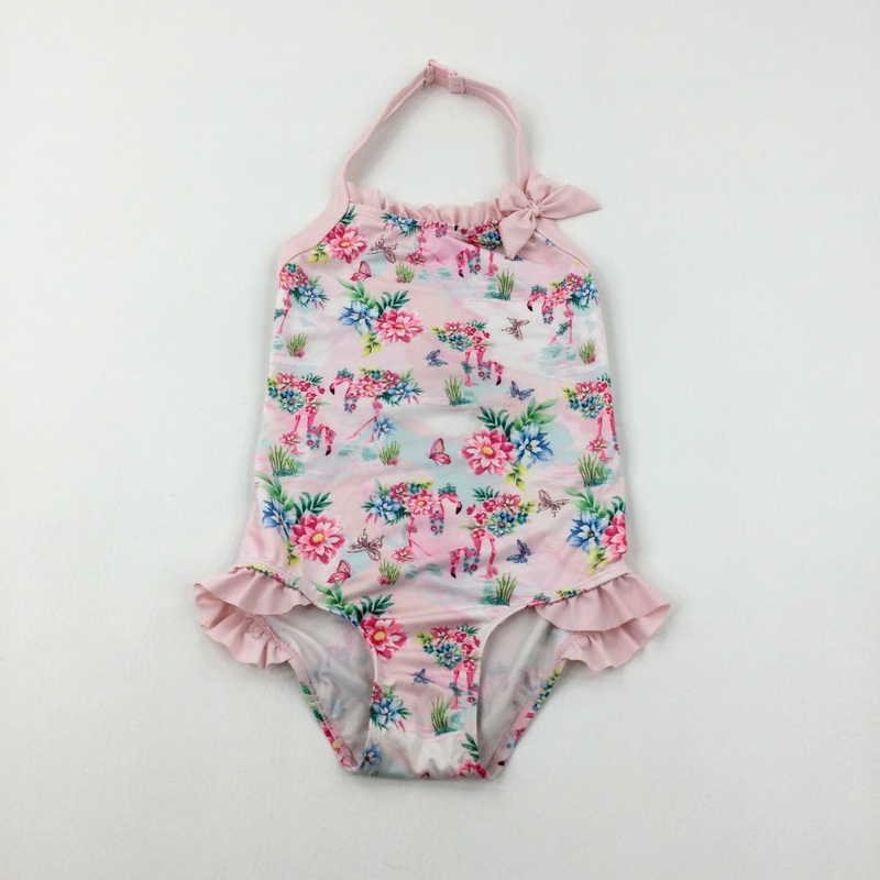 Flamingos & Flowers Pink Swim Suit - Girls 7-8 Years