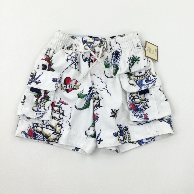 **NEW** Pirate Ships White Swim Shorts - Boys 12-18 Months