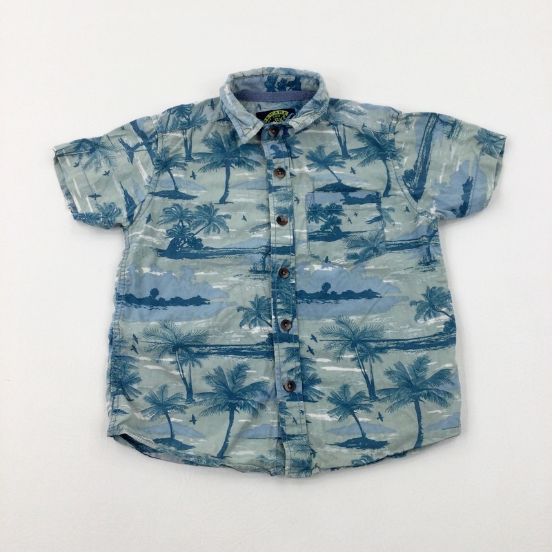 Palm Trees Blue Shirt - Boys 3-4 Years
