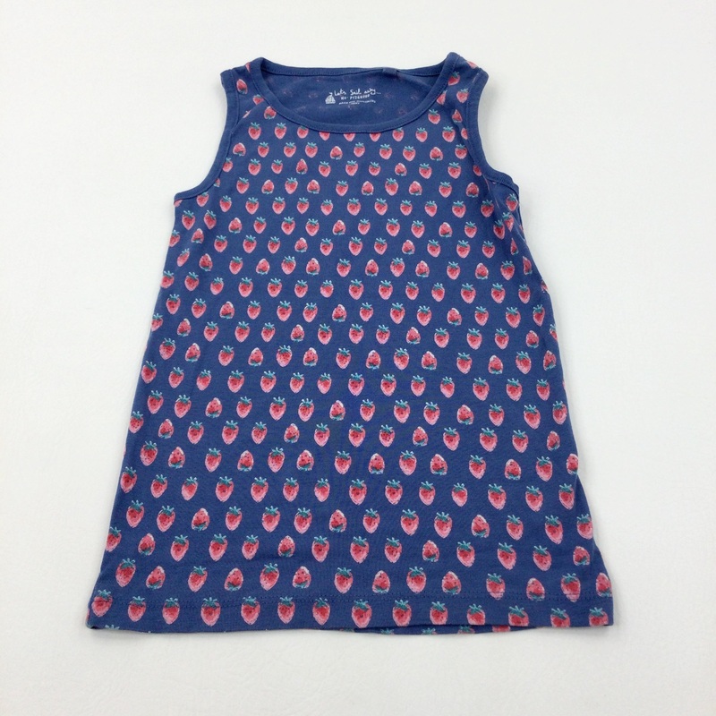 Strawberries Blue Vest Top - Girls 6-7 Years