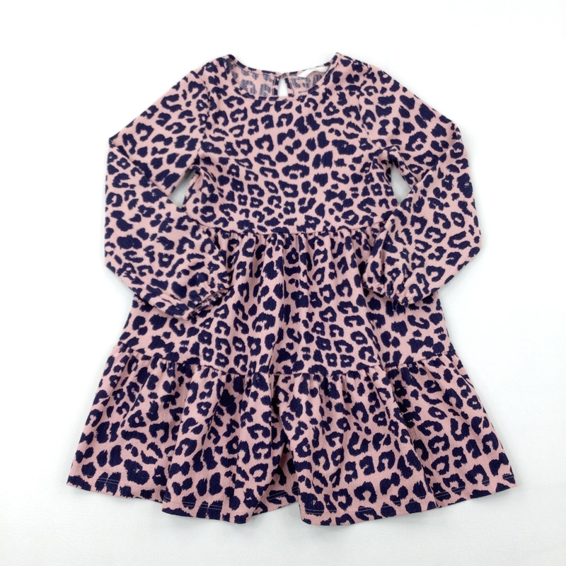 Animal Print Navy & Pink Dress - Girls 7-8 Years