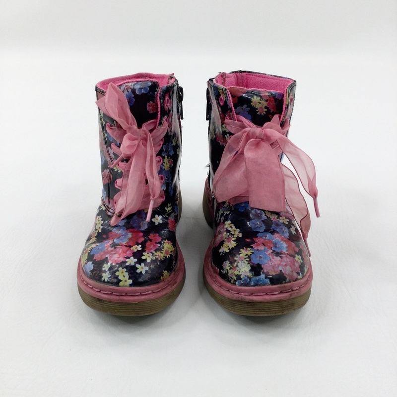 Colourful Flowers Black Boots - Girls - Shoe Size 10