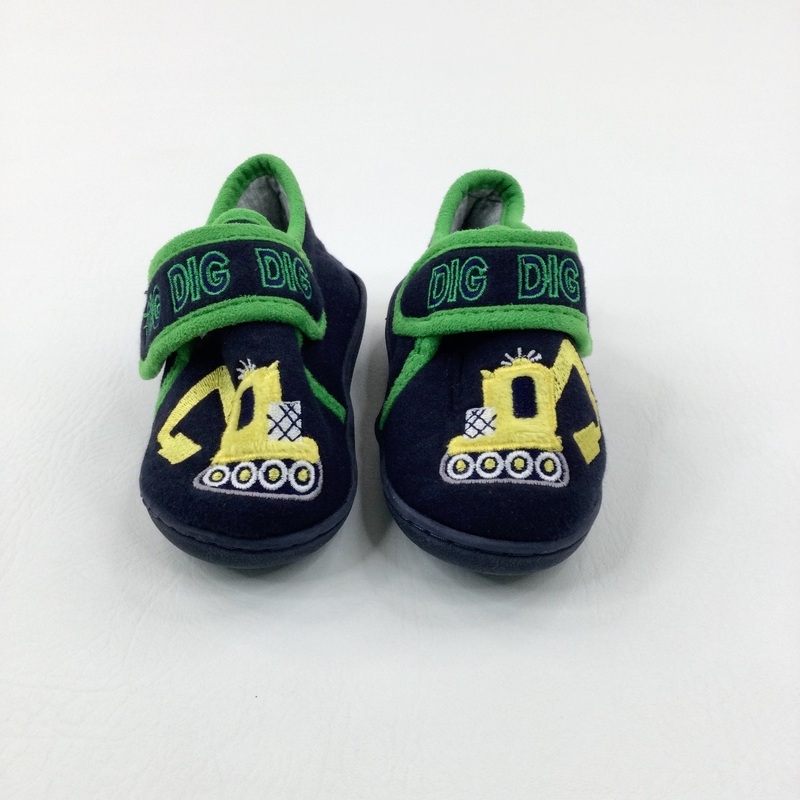 'Dig Dig' Diggers Black & Green Slippers - Boys - Shoe Size 8
