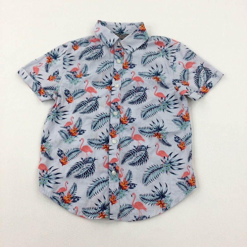 Flamingoes Blue Short Sleeve Shirt - Boys 4-5 Years
