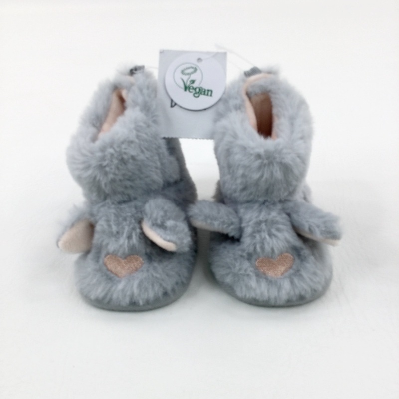 **NEW** Bunny Face Fluffy Grey Baby Shoes - Girls - Shoe Size 0