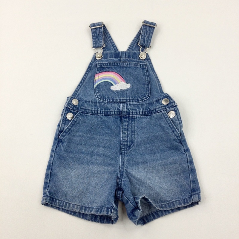 Rainbow Embroidered Light Blue Denim Dungarees - Girls 3-4 Years