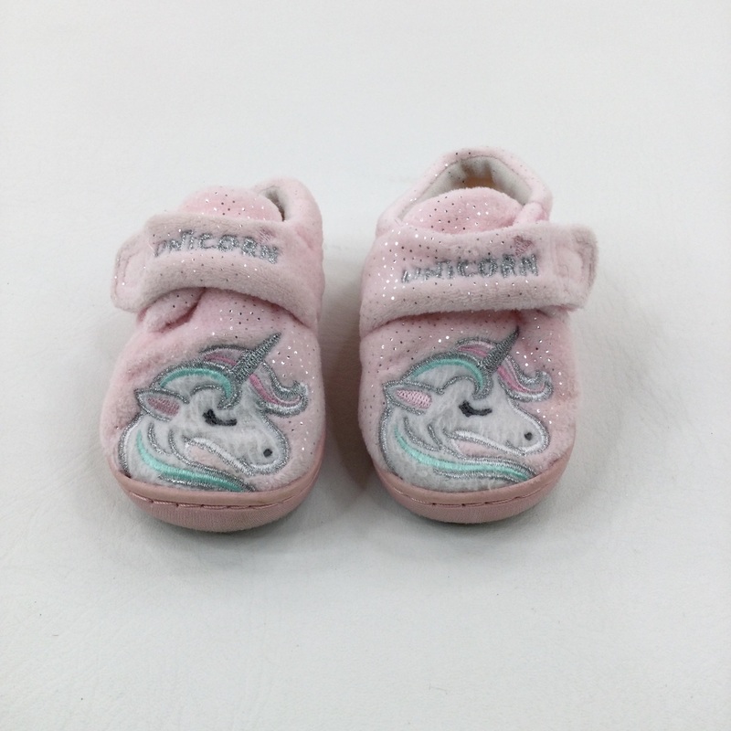 'Unicorn' Appliqued Glittery Pink Slippers - Girls - Shoe Size 4