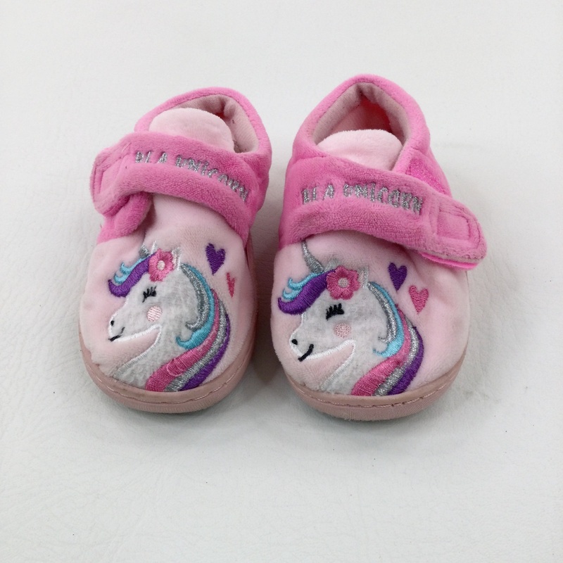 'Be A Unicorn' Embroidered Pink Slippers - Girls - Shoe Size 5