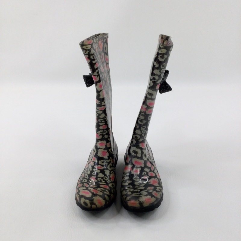 Bows Colourful Animal Print Black Wellies  - Girls - Shoe Size 1