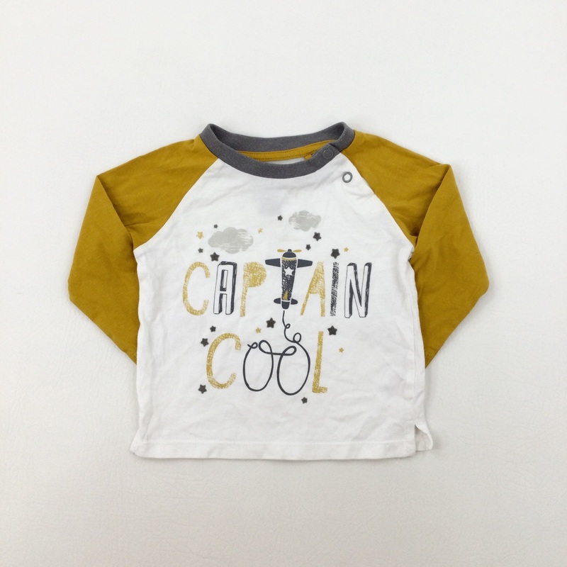 'Captain Cool' Aeroplane Mustard & Cream Long Sleeve Top - Boys 3-6 Months