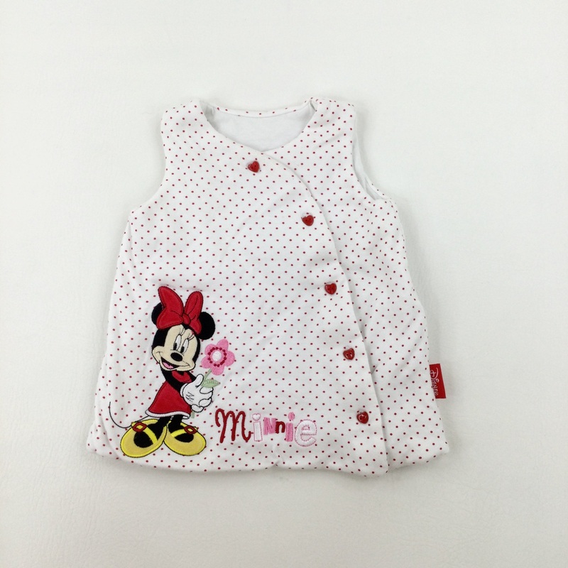 'Minnie' Mouse Appliqued Spotty White Padded Dress - Girls 0-3 Months