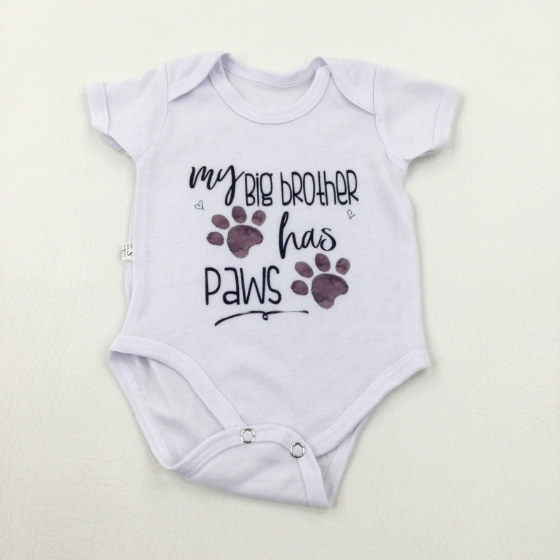 'My Big Brother Has Paws' White Bodysuit - Boys 0-3 Months