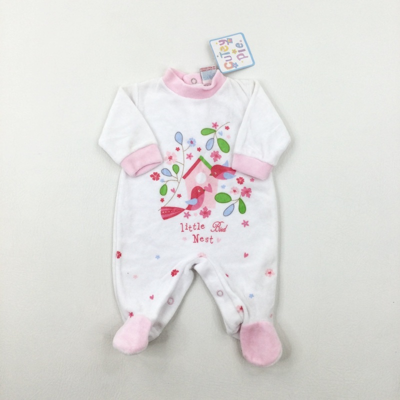 **NEW** 'Little Bird Nest' Birds White Babygrow - Girls 0-3 Months