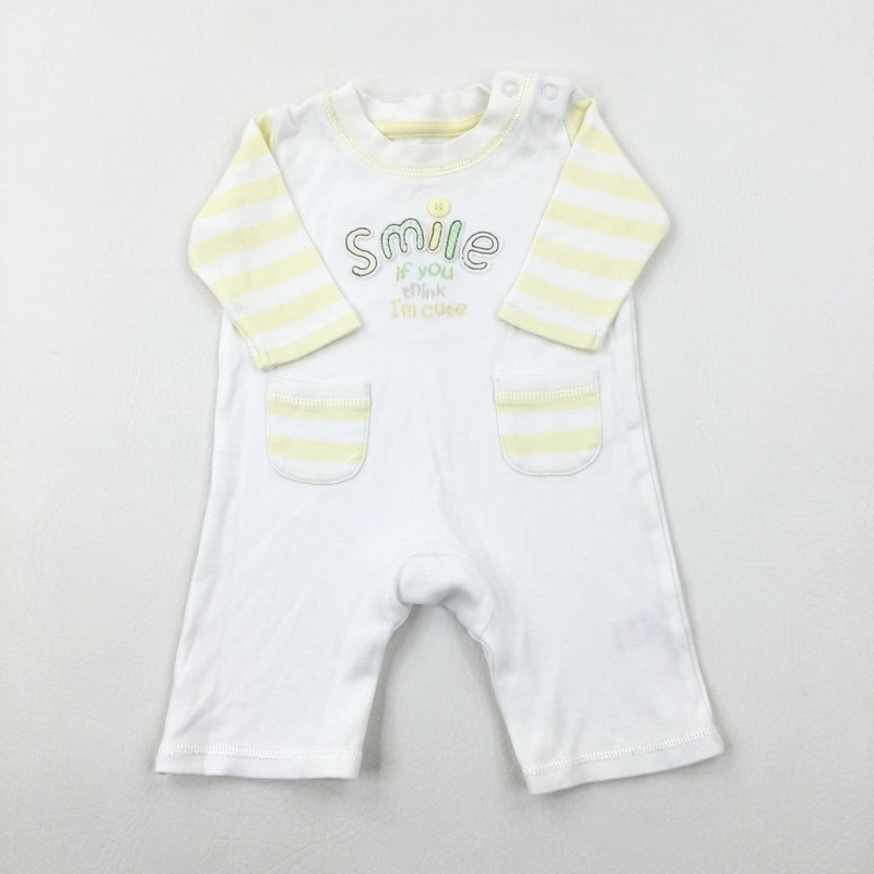 'Smile' Yellow Striped Romper - Boys/Girls Newborn
