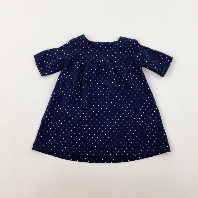 Spotty Navy Dress - Girls 0-3 Months