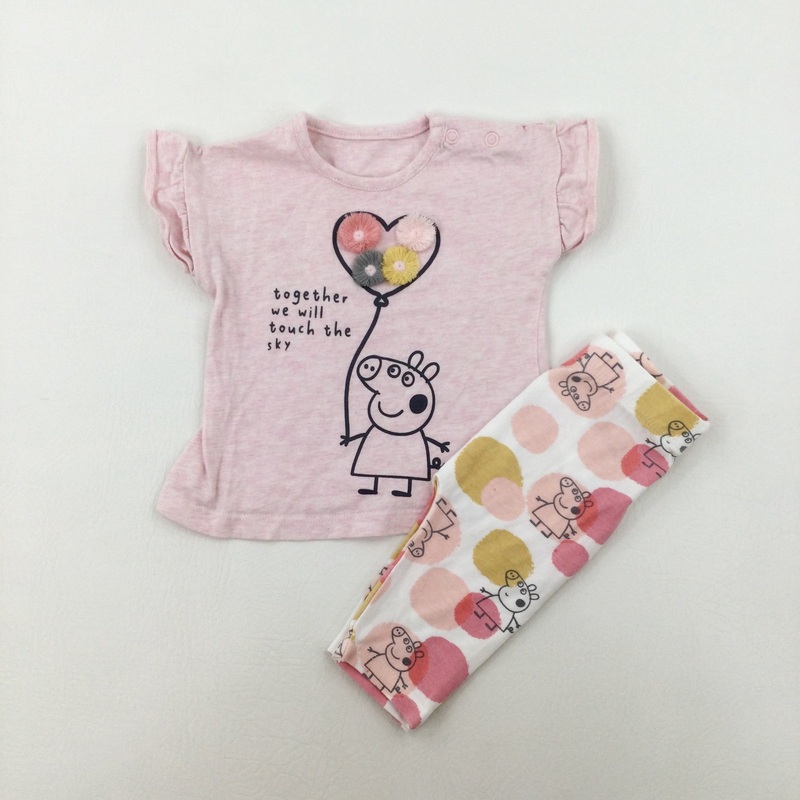 'Together We Will Touch The Sky' Peppa Pig Pink T-Shirt & Leggings Set - Girls 0-3 Months