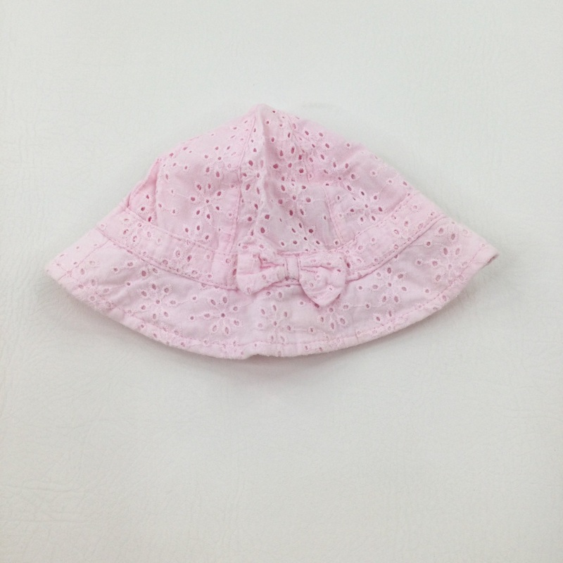 Bow Pink Cotton Sun Hat - Girls 6-9 Months