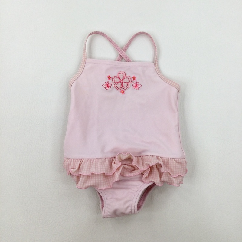 Butterflies Embroidered Pink Swim Suit - Girls 9-12 Months
