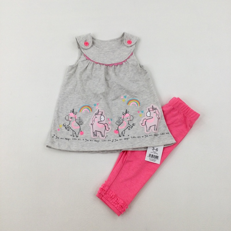 **NEW** 'You Are Magic' Unicorns & Rainbows Grey & Pink Tunic & Leggings Set - Girls 3-6 Months