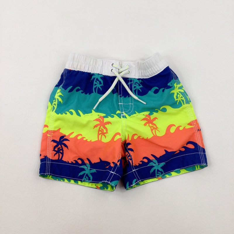 Sharks & Palm Trees Colourful Swim Shorts - Boys 18-24 Months
