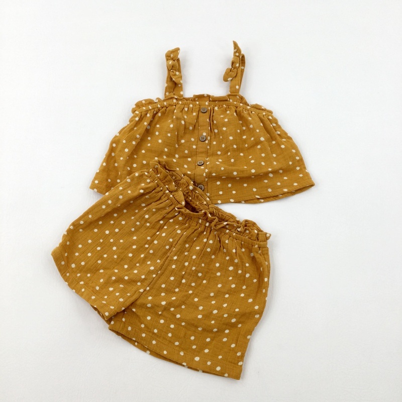 Spotty Mustard Vest Top & Shorts Sets - Girls 12-18 Months