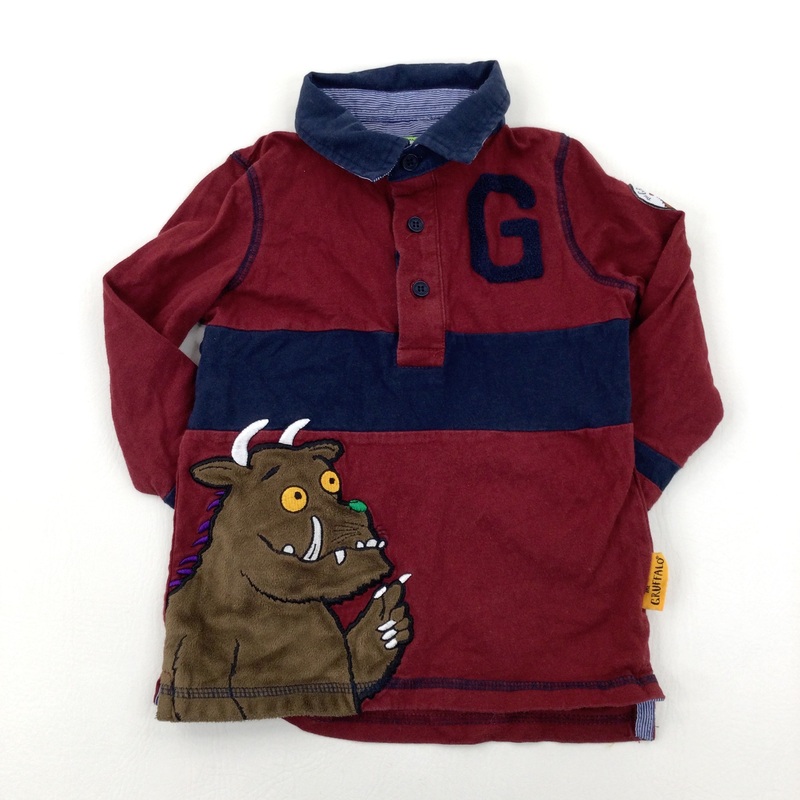 The Gruffalo Appliqued Burgundy & Navy Long Sleeve Rugby Top - Boys 2-3 Years