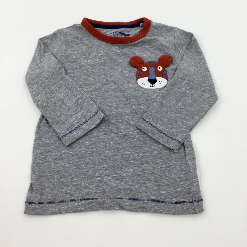 Tiger Appliqued Grey Long Sleeve Top - Boys 12-18 Months