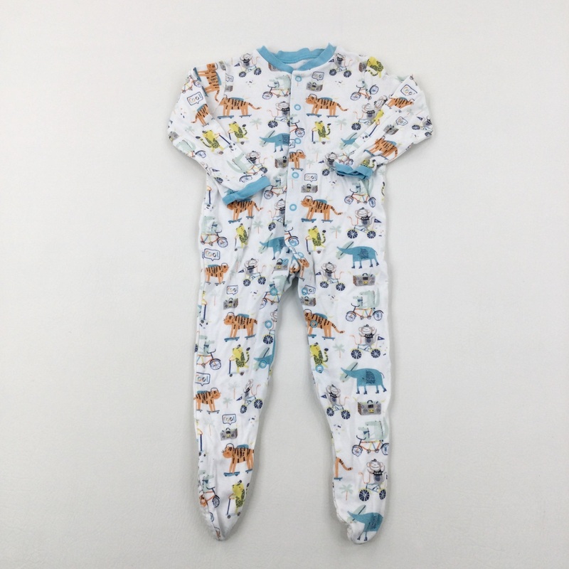 'Cool' Animals White Babygrow - Boys 12-18 Months